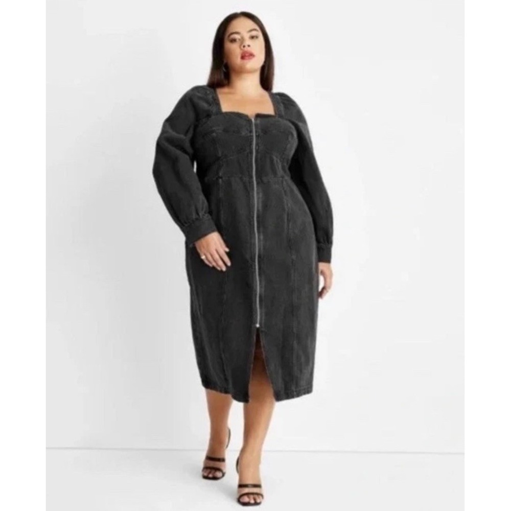 Future Collective Full Zip Denim‎ Dress- Women's Plus Size 20W/22W